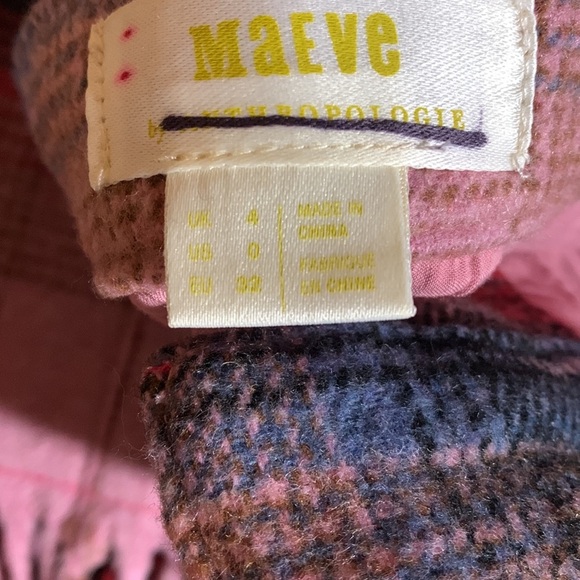 Anthropologie Maeve Fringed Pink Blue Plaid Button Mini Skirt  0 new - Picture 5 of 5